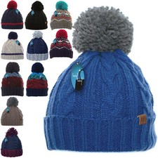 Mens Winter Warm Woolly Bobble Knitted Ski Hat Chunky Thick Pom Beanie Fisherman