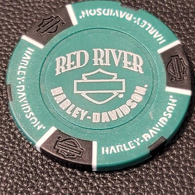 RED RIVER HD ~ TEXAS (Green/Black ~B&S back) Harley Davidson Poker Chip CLOSED