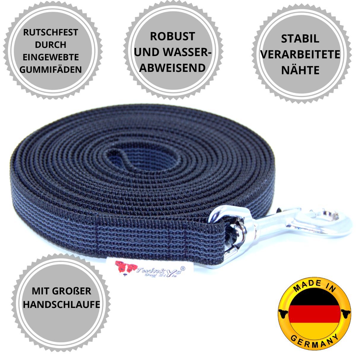Dog Style Schleppleine Gummiert – 20 Mm Breit, 10 M, Mit Handschlaufe