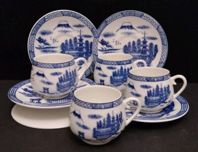 ARTFIL Bone China Romania - Vier Mokka Espresso Gedecke - Weiß Blau