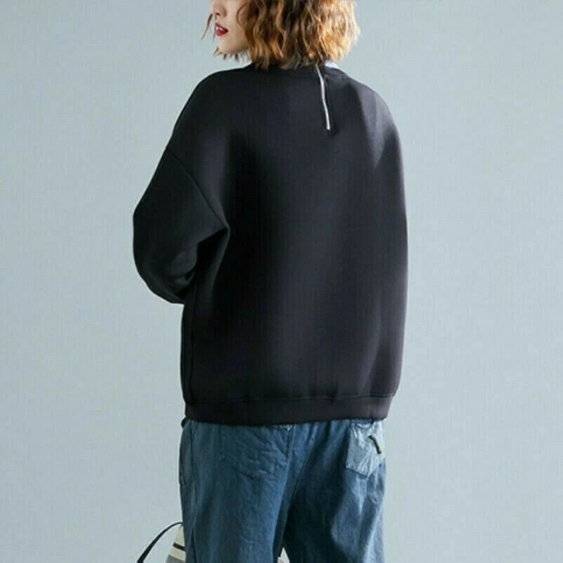 Women Splice Sweatshirt Loose Pullover Casual Denim Shirt Collar