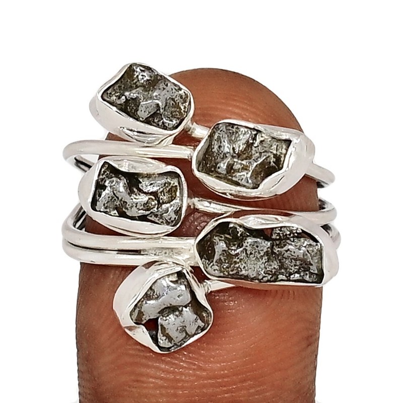 Natural Meteorite Campo Del Cielo - Argentina 925 Silver Ring s.10 CR68037
