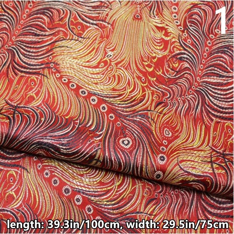 Jacquard Retro Brocade Fabric Peacock Feather Pattern Faux Damask Tapestry Cloth - Image 4 of 4