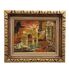 Vintage Signed W.K. Impressionist Abstract Landscape Ruins Acrylic Oil Painting