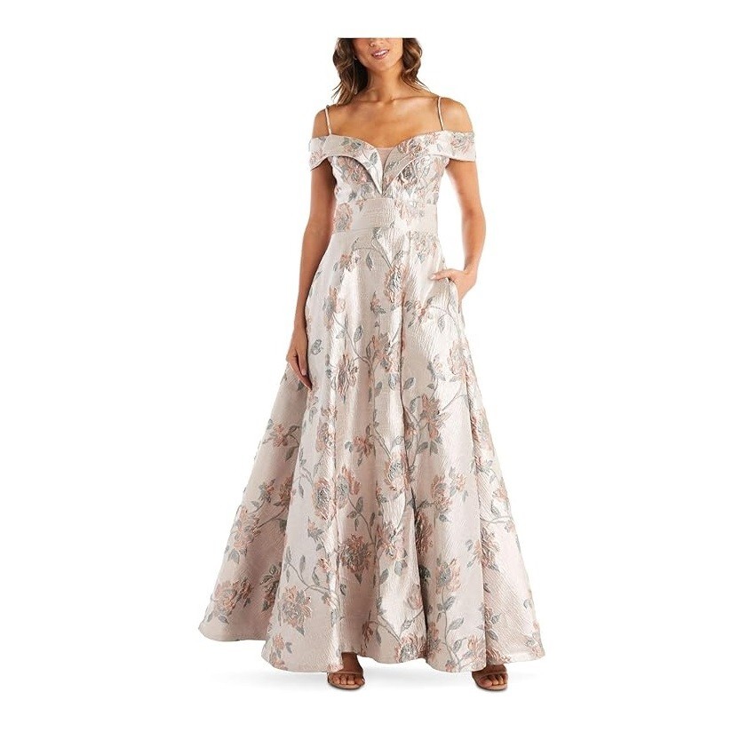 Nightway Womens 4 Rose Gold Floral Off The Shoulder Long Gown Dress NWT AS19 | eBay Nightway Womens 4 Rose Gold Floral Off The Shoulder Long Gown Dress NWT AS19 | eBay