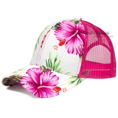 Trucker Hat Hawaii Floral Baseball Cap Adjustable Mesh