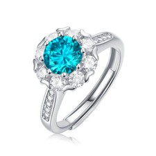 1 Ct Round Cut Blue Moissanite 925 Sterling Silver Wedding Promise Ring for Her