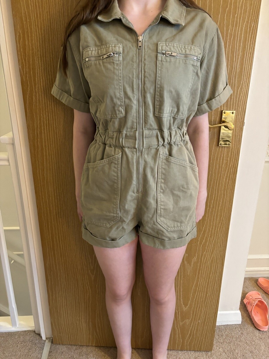 TOPSHOP KHAKI DENIM PLAYSUIT SIZE PETITE (CURRENT ZARA PLAYSUIT