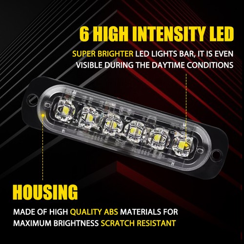 8x Flashing Lamp Truck 12-24V 6 LED Amber White Recovery Strobe Marker Light Bar - Picture 8 of 12
