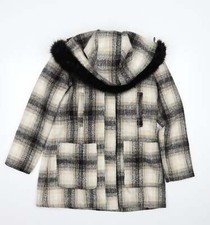 Bellfield Womens Beige Plaid Overcoat Coat Size M Zip