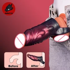 NNSX Male Penis Girth Extension Extender Sleeve Sheath Reusable Condom Silicone