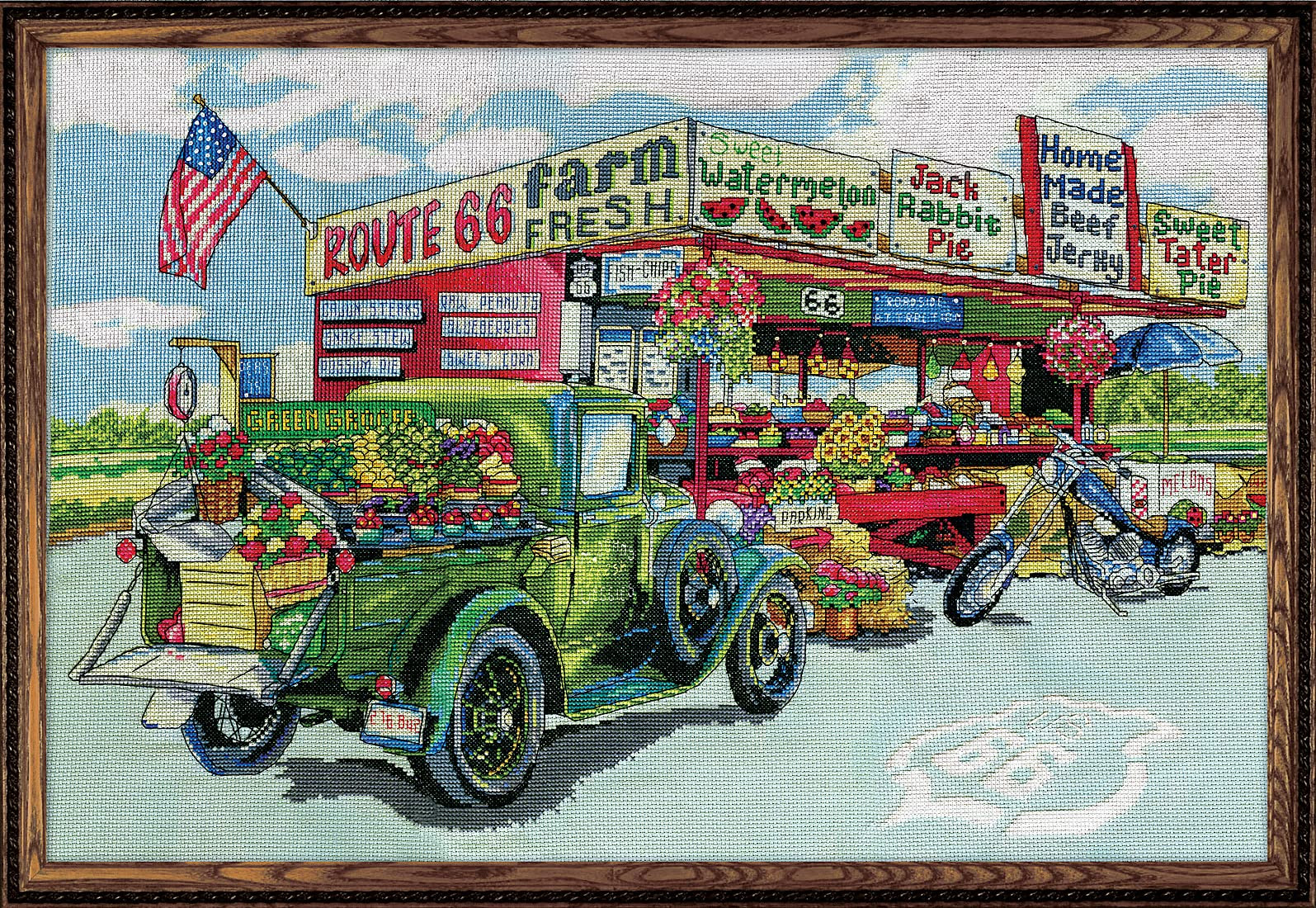 Route 66 Farmstand, 15 x 22 Counted Cross Stitch Kit, White