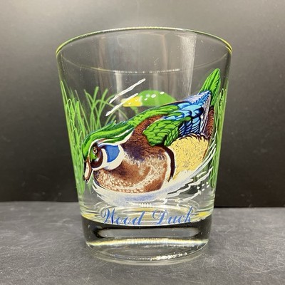 Vintage Wood Duck & Mallard SMALL Clear Drinking Glass 