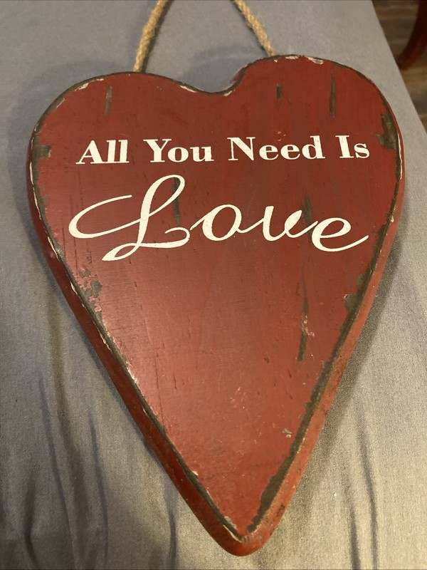 Vintage Wooden 8” Heart Shaped Wall Decor W/rope Hanger