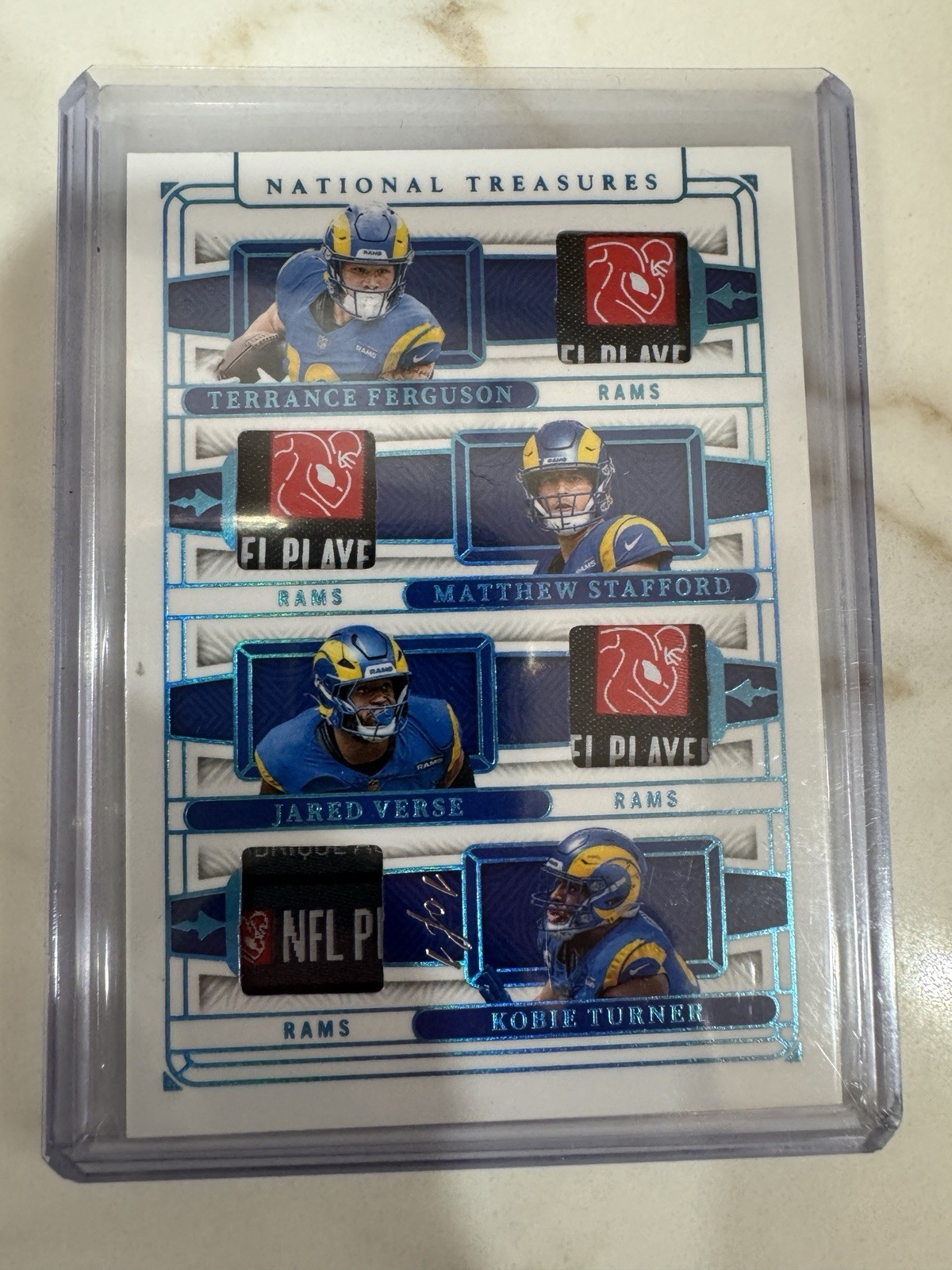 1/1 2025 PANINI NATIONAL TREASURES STAFFORD/FERGUSON 4 PATCH NFL PLAYERS 1/1 view 2