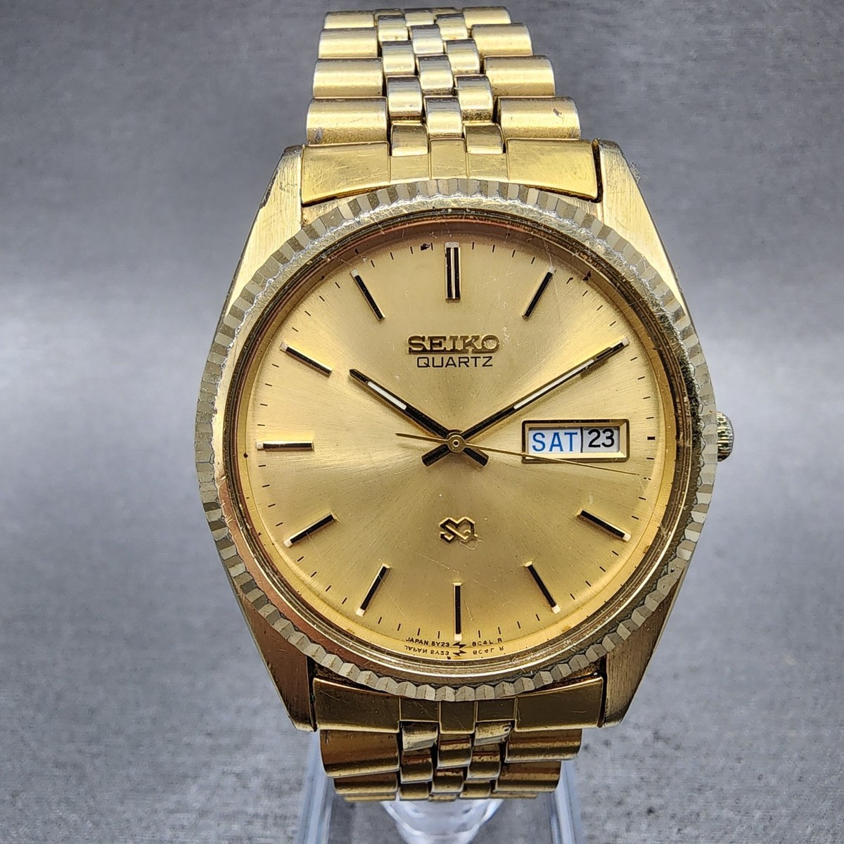Seiko SQ President Watch Men 36mm Gold Dial Gold Tone Daydate