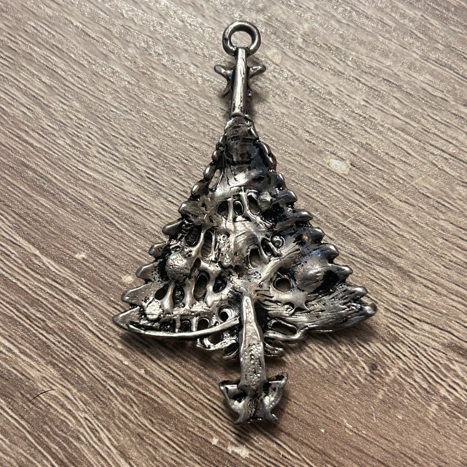 Colgante de árbol de Navidad de colección plateado con cintas de esmalte verde y adornos de diamantes de imitación Foto 2 de 2