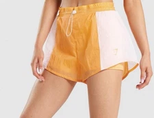 Gymshark Pulse 2 In 1 Shorts Women's SMALL Orange Lined Lightweight Run Yoga 2"✅
