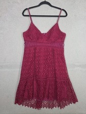 Guess Lace Party Dress L Large Raspberry Wine Sleeveless Babydoll Knee Length