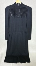 St. John Evening Dress Sz 10 Black Marie Gray Knit Mesh Illusion Rhinestone Bead