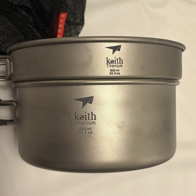 Keith Titanium Ti6016 2-Piece Pot and Pan Cook Set - 20oz & 32oz Backpacking