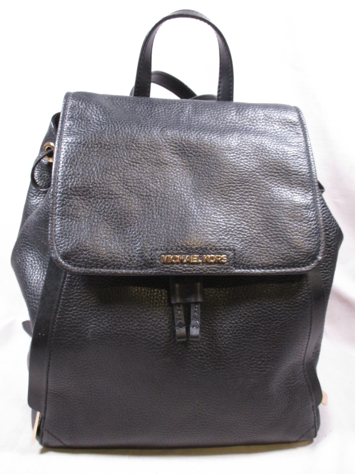 Michael Kors Ginger Flap Drawstring Backpack Medium Pebbled Black