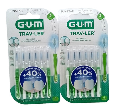 2x GUM TRAVLER Interdentalbürste 1,1 mm 2x 6 Stk. Ergonomischer Griff