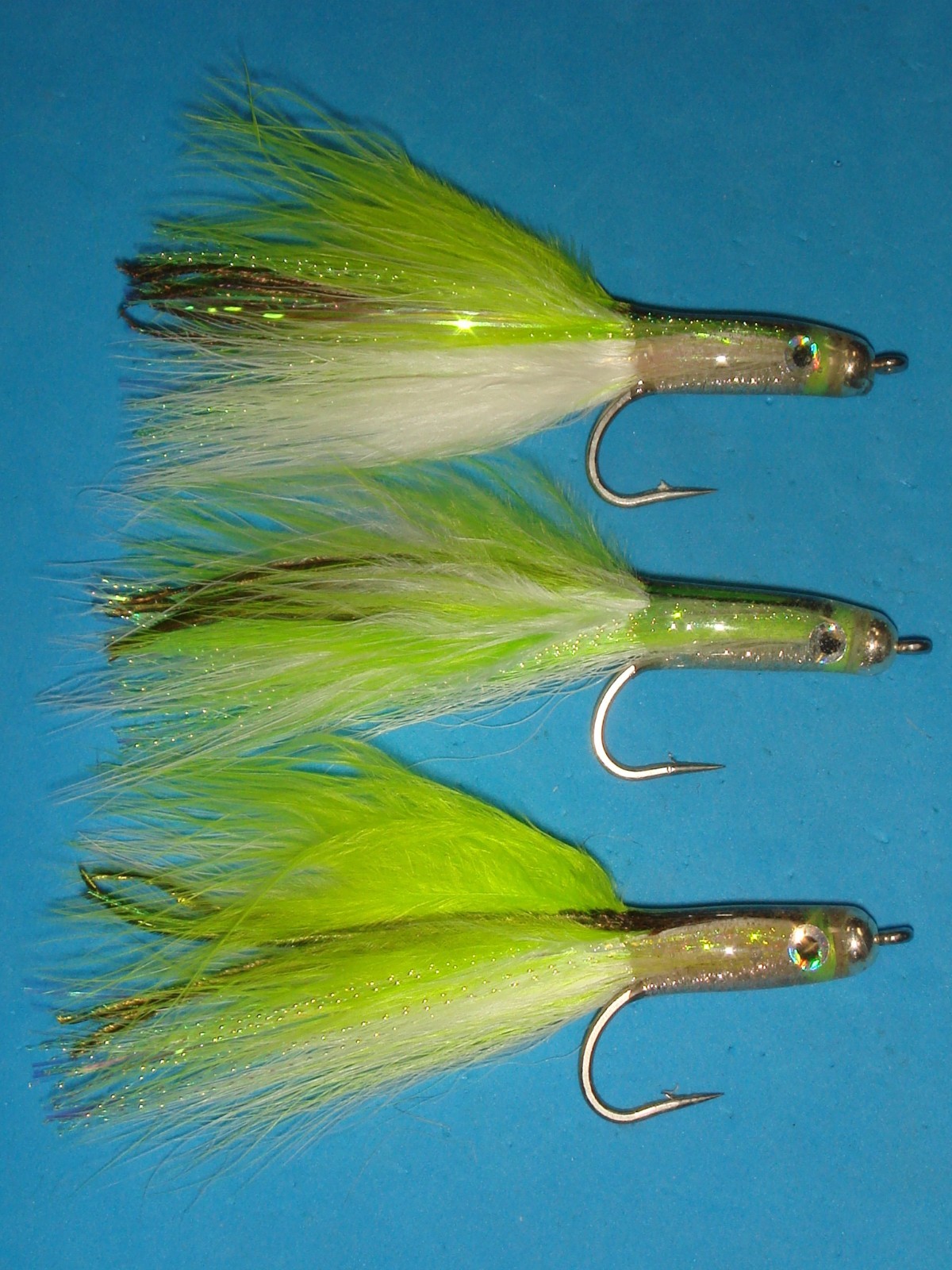 FLY FISHING FLIES - Chartreuse/White Deep SURF CANDY size 1/0 (3 ea.) w/ epoxy