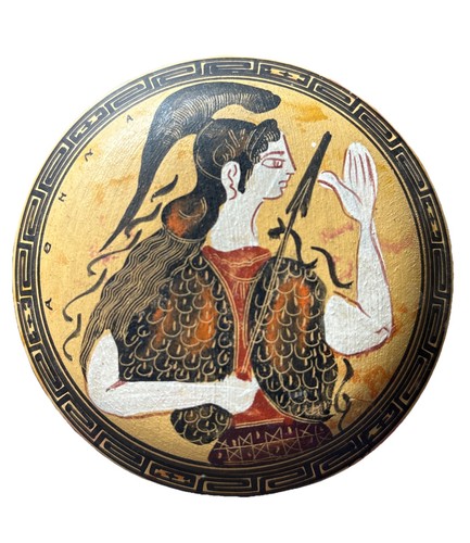 Vintage Hand Painted Greek Pottery Bowl Signed Ancient Greek Style Warrior Dish
