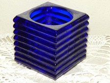 Vintage Square Cobalt Blue Ribbed Glass Votive Tealight Candle Holder