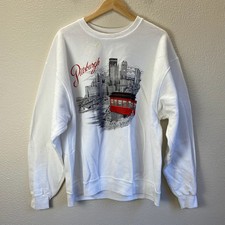 Y2K Jerzees Sweatshirt Mens XL White Pittsburgh Skyline Duquesne Incline Graphic
