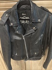 Vintage First Genuine Leather Jacket Men 42 Black Belted Biker Motorcycle Grunge
