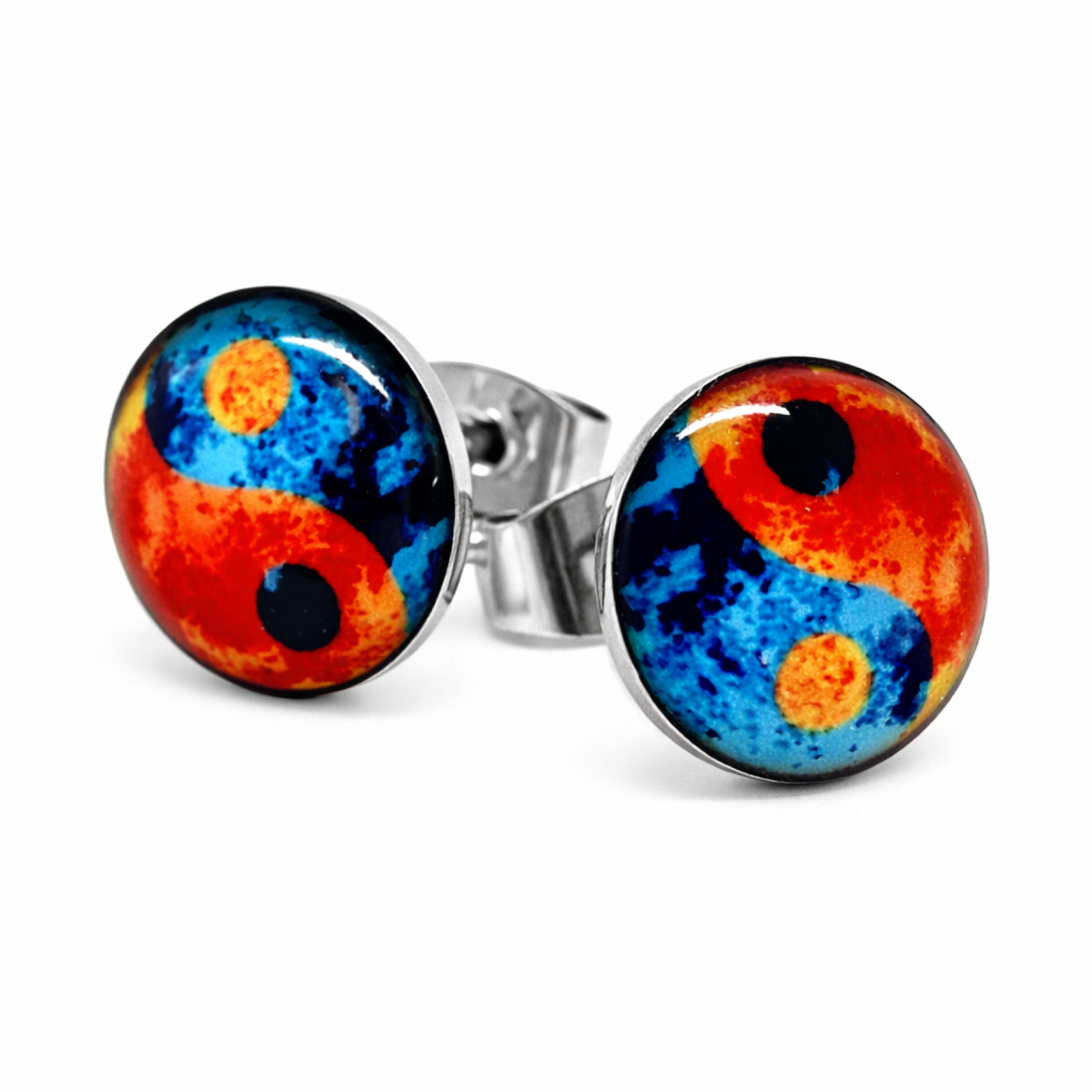 Yin Yang Stud Earrings Fire Ice 10mm Goth Boho Alternative Unisex Jewellery