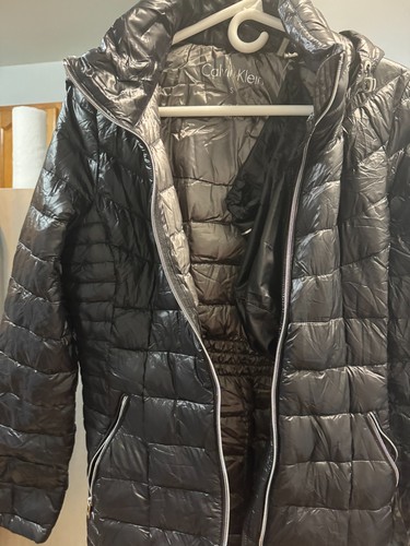 220$ CALVIN KLEIN Women's Packable Hooded Down Puffer Coat Shiny Black Size S - Picture 2 of 14