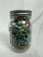 Mystery Fashion Costome Jewelry Jar Untested Mixed Metals Stones  Treasure Lot