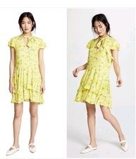 Alice + Olivia Moore Lemon Floral Tie Neck Layered Dress Size 8