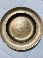 Vintage 9? Brass Etched Bird Plate Chinese Asian 0riental