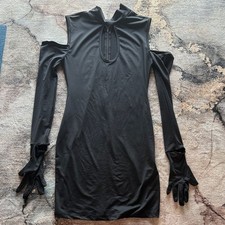 Chic Black Bodycon Long Sleeve Dress With Attached Gloves