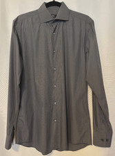 Hugo Boss Slim Fit Shirt Gray Micro Check Stretch Men's Size 15.5 M