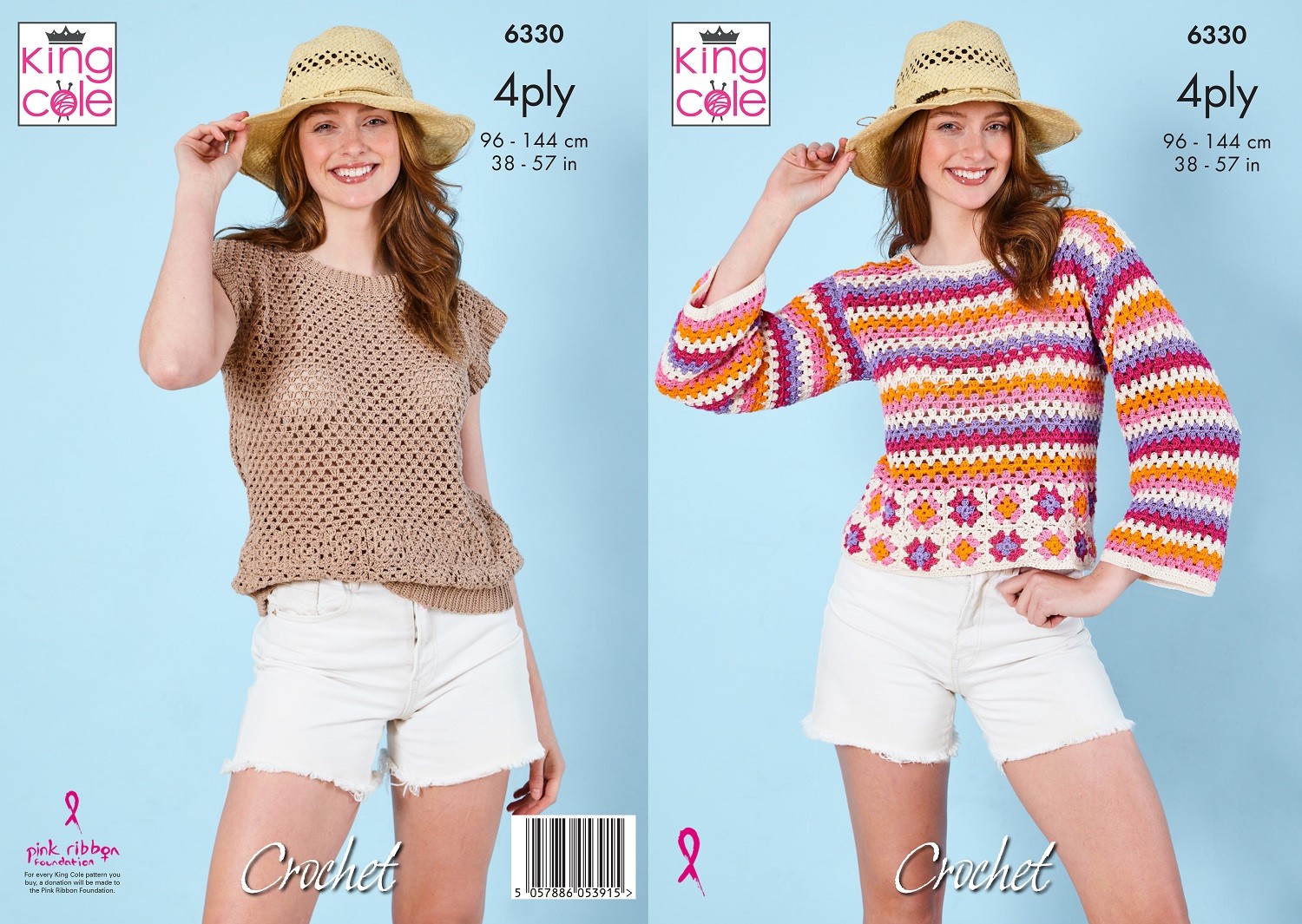 Crochet Pattern 6330 4Ply Ladies Plain or Striped Sweater & Top King Cole