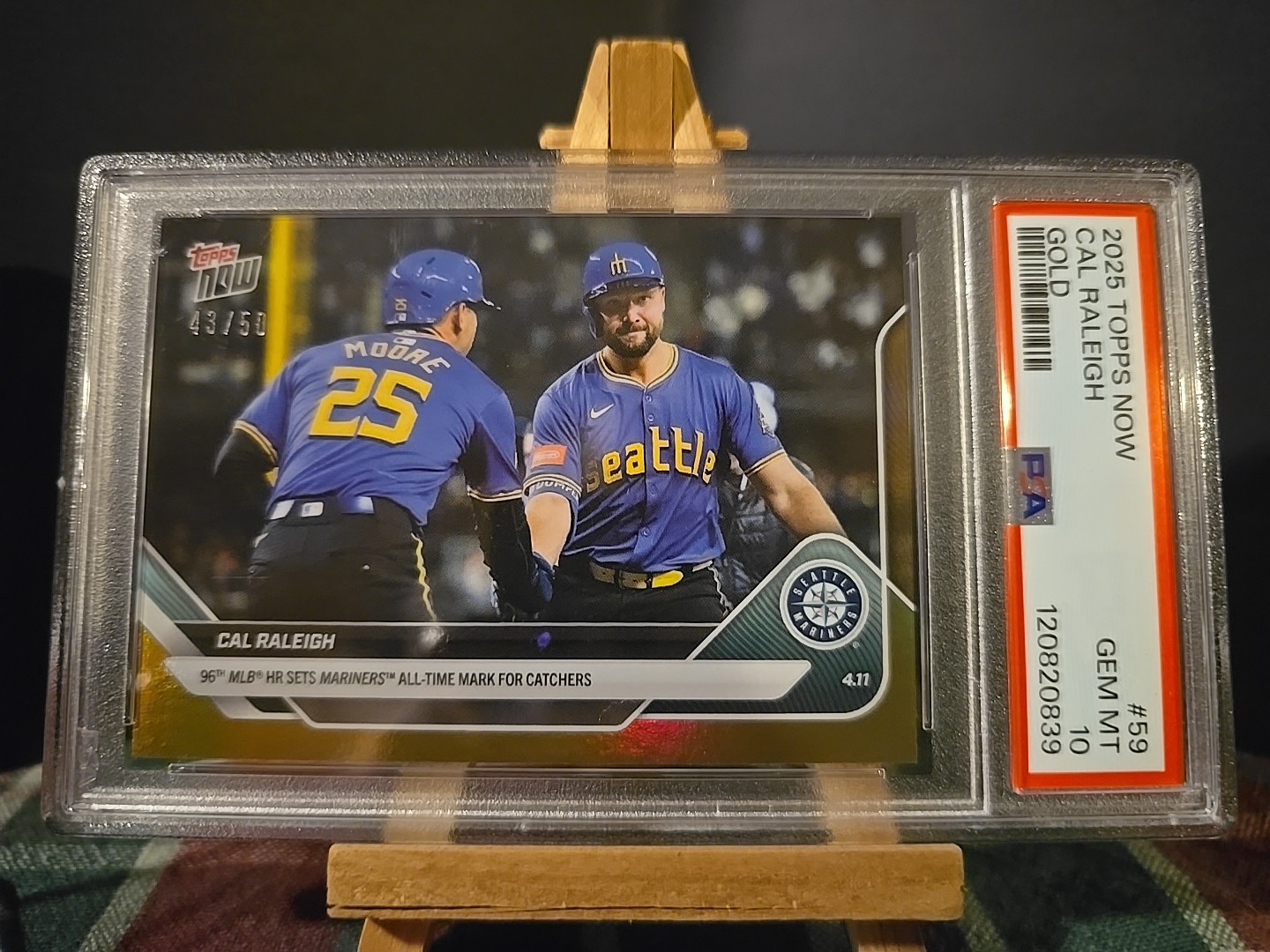 Topps Now 2025 Cal Raleigh #59 Gold to 50 PSA 10. Gem Mint 96HR as a catcher!!!