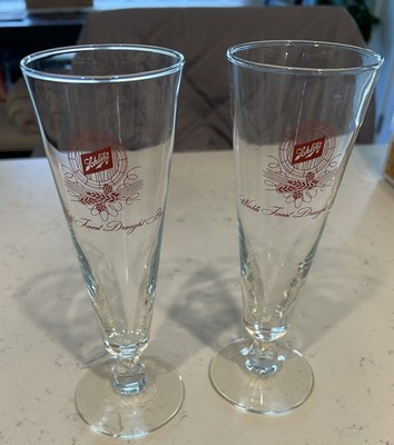 2 Vintage Schlitz Milwaukee Famous Tall Beer Glasses USA