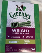 Greenies Weight Management Dental Chews Teenie 96 Count for Dogs 5-15 lbs