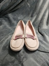 Antonio Melani Womens 6M Pink Beige Suede Loafers Rhinestone Vamp Flats