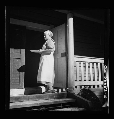 Photo:Finland 1941 Woman Apron Headscarf Holding Tray Porch Doorstep