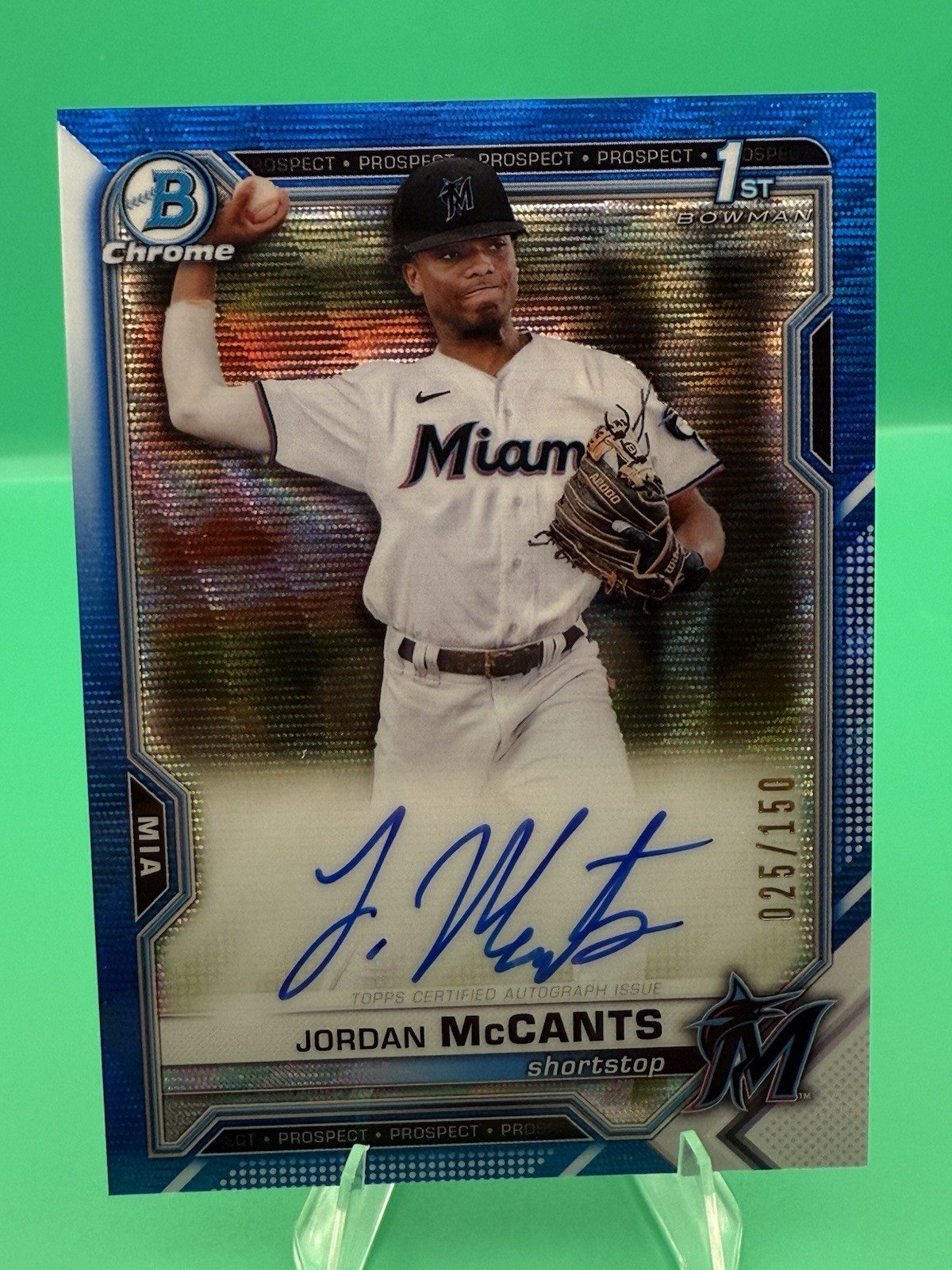 2021 Bowman Chrome Draft Jordan McCants 1st Bowman Blue RC Wave Auto /150 Marlin
