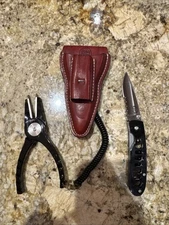 Abel #2 Fly Fishing Pliers and Knife Combo set with Leather Sheath & Leash Mint!