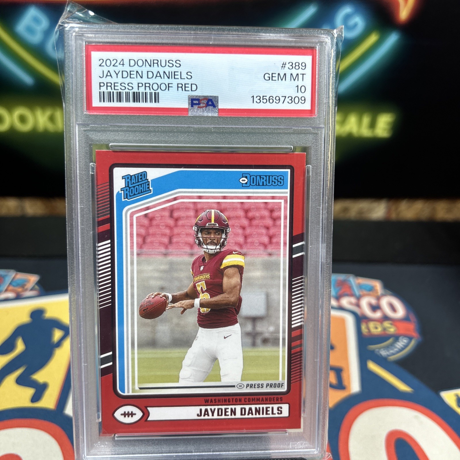PSA 10 RC Jayden Daniels 2024 Donruss Rated Rookie Red Parallel Color Match RARE view 4