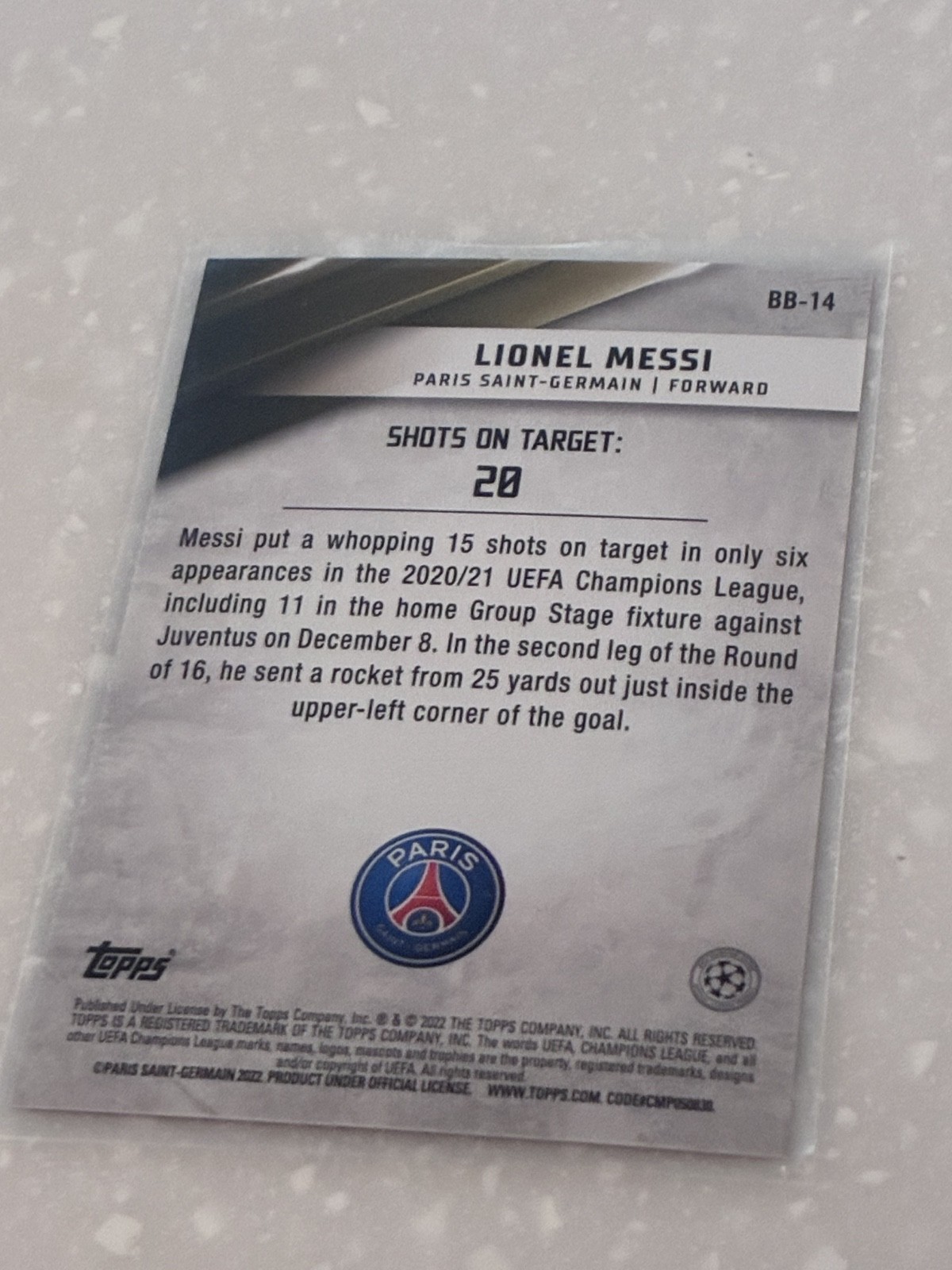 2022 Lionel Messi  Topps Best Of The Best Most Shots On Target view 2
