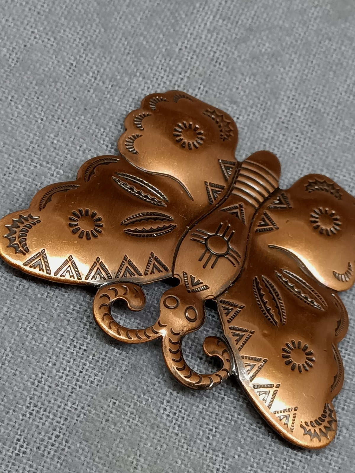 Vtg Solid Copper Butterfly Engraved Native Americ… - image 4